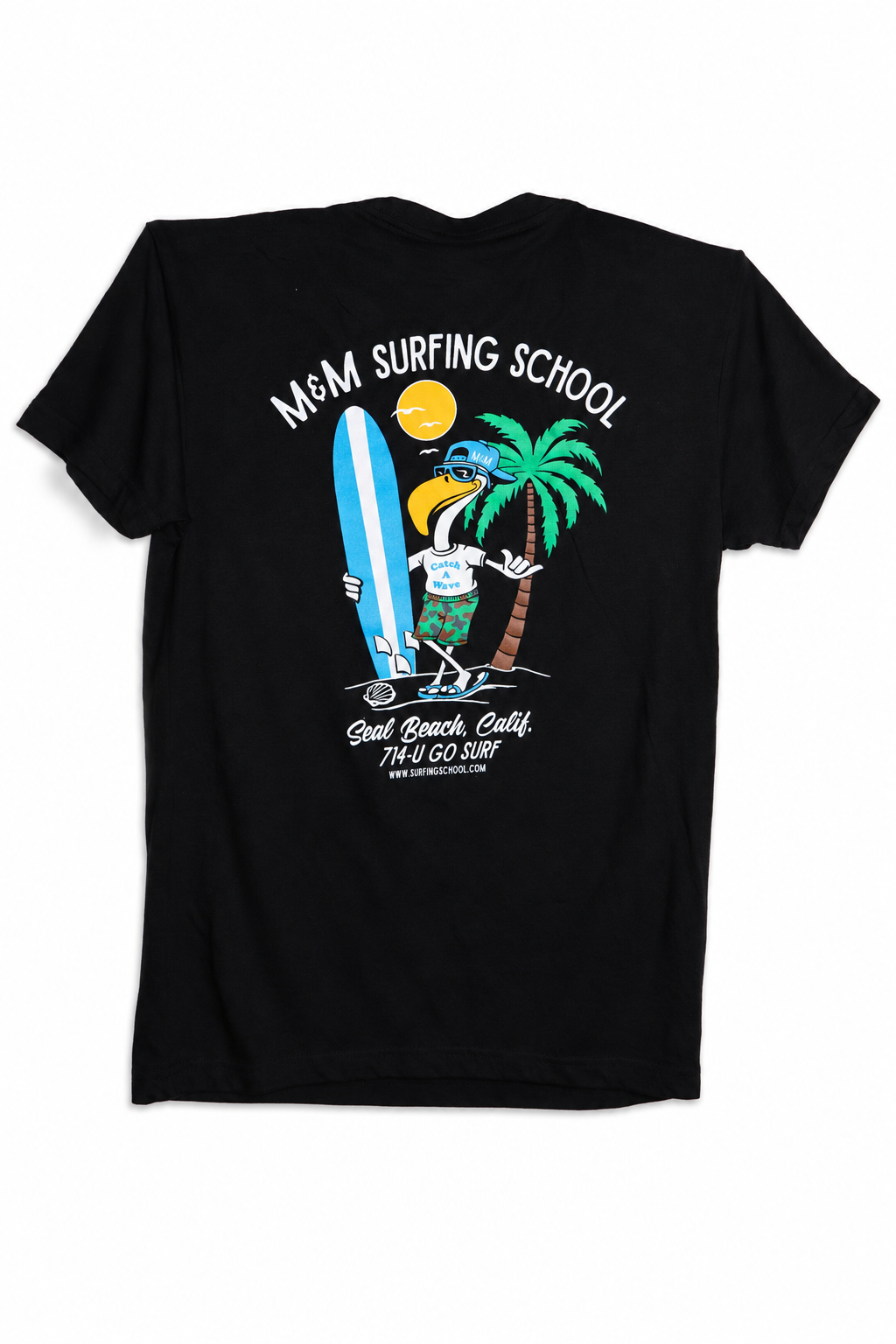 M & M Surf School, Seal Beach t-shirt